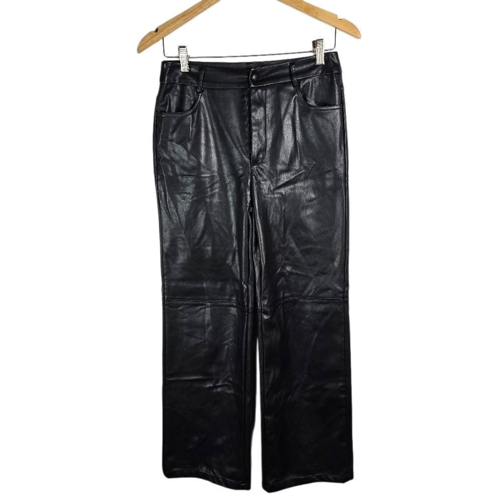 SHEIN Black Faux Leather Straight Leg Pants Size M